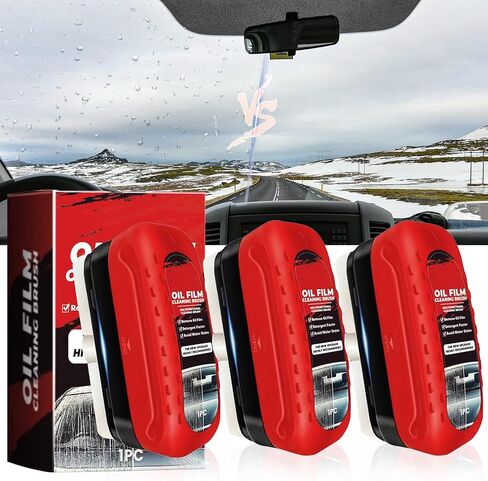 فرشاة جديدة لتنظيف أفلام الزيت ذات الحزمتين ، مزيل أفلام الزيت للزجاج الأمامي للسيارات ، لوح تنظيف زجاج نافذة السيارة ، فرشاة زجاجية لتنظيف الضباب المضادة للمسار ، الأحمر in Kuwait