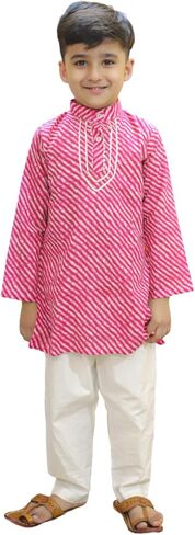 Kids Cotton Leheriya Print Kurta Pajama Set, Traditional Indian Wear in Kuwait