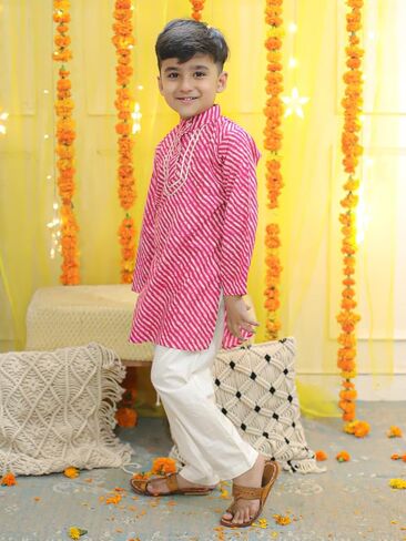 Kids Cotton Leheriya Print Kurta Pajama Set, Traditional Indian Wear in Kuwait