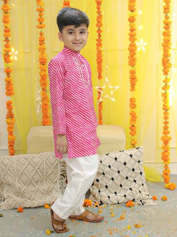 Kids Cotton Leheriya Print Kurta Pajama Set, Traditional Indian Wear in Kuwait