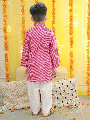 Kids Cotton Leheriya Print Kurta Pajama Set, Traditional Indian Wear in Kuwait