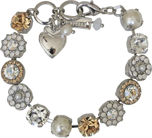 Mariana Rhodium Plated Champagne and Caviar Floral Mosaic Crystal Bracelet, Clear Moonlight B-4045/1-3911-RO in Saudi Arabia