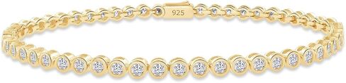 Tennis Bracelet For Women | Round Moissanite Diamond Bezel Set Stackable Wedding Bracelet for Brides | 14K Gold Over Sterling Silver Jewelry Gifts For Her (1.60 Cttw to 2.00 Cttw) in Saudi Arabia