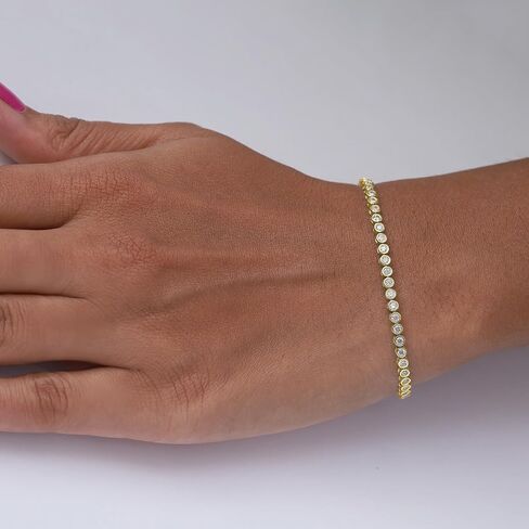 Tennis Bracelet For Women | Round Moissanite Diamond Bezel Set Stackable Wedding Bracelet for Brides | 14K Gold Over Sterling Silver Jewelry Gifts For Her (1.60 Cttw to 2.00 Cttw) in Saudi Arabia