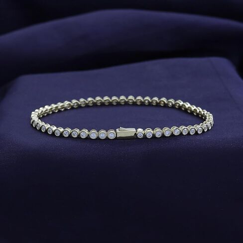 Tennis Bracelet For Women | Round Moissanite Diamond Bezel Set Stackable Wedding Bracelet for Brides | 14K Gold Over Sterling Silver Jewelry Gifts For Her (1.60 Cttw to 2.00 Cttw) in Saudi Arabia