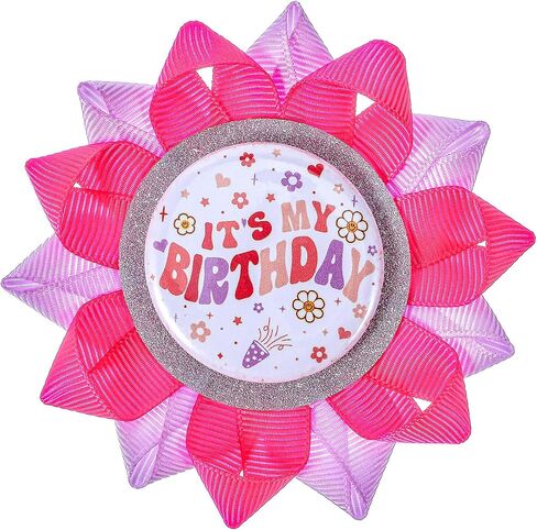 Its My Birthday Pin, Birthday Button Pins for Girls and Women, Hot Pink and Purple Ribbon Badge Pins for Party Decorations Supplies Gifts Ideas in Saudi Arabia