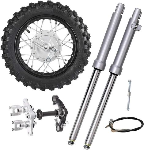 2.5-10 Front Wheel Tire Rim with 12mm Bearing & Forks Suspension Shocks & Triple Tree Handlebar Riser Clamp & Rim Axle and Brake Cable Kit for CRF50 70cc 90cc 110cc Dirt Bike Drum Brake in Saudi Arabia