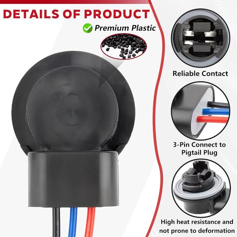 3157 T25 P27/7W 4114 3057 3157 Light Bulb Socket Holder Wire Harness Pigtail Base Adapter 2PCS, Black in Saudi Arabia