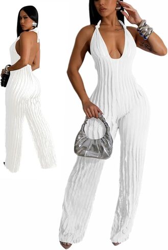 Sexy Summer Halter Plestuits for Women reary 2024 Backless v neck wide reg long bants one phemsuit romper club outfit in Kuwait