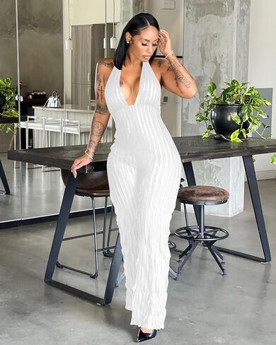 Sexy Summer Halter Plestuits for Women reary 2024 Backless v neck wide reg long bants one phemsuit romper club outfit in Kuwait