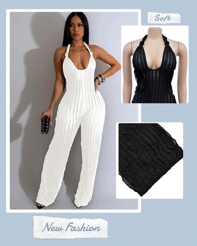 Sexy Summer Halter Plestuits for Women reary 2024 Backless v neck wide reg long bants one phemsuit romper club outfit in Kuwait