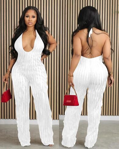 Sexy Summer Halter Plestuits for Women reary 2024 Backless v neck wide reg long bants one phemsuit romper club outfit in Kuwait