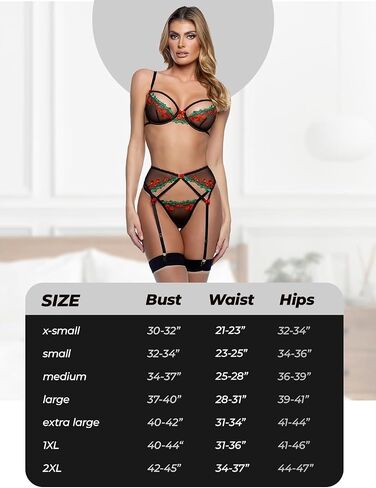 Roma Costume Sexy Garter Belt Lingerie Set: Cherry Delight Strappy 3 Piece Mesh & Lace Bra and Panties Lingerie Garter Set in Saudi Arabia
