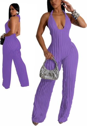 Sexy Summer Halter Plestuits for Women reary 2024 Backless v neck wide reg long bants one phemsuit romper club outfit in Kuwait