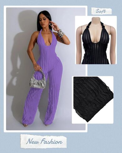 Sexy Summer Halter Plestuits for Women reary 2024 Backless v neck wide reg long bants one phemsuit romper club outfit in Kuwait