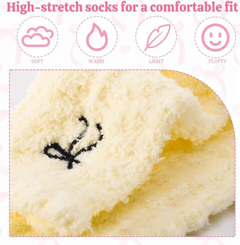 Jspupifip 5 Pairs Women Bow Fuzzy Socks Cozy Fluffy Winter Warm Slipper Socks Thermal Plush Home Sleeping Socks US Size 5-7 in Saudi Arabia