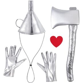 5 Pack Tin Costume Accessories Silver Axe Gloves Funnel Hat Red Heart Sticker Adult Men Halloween Cosplay Party in Saudi Arabia