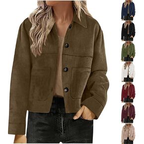 Suede Jackets For Women 2025 Casual Button Down Cropped Jacket Fall Long Sleeve Outerwear Coats Work Office Clothes in Saudi Arabia
