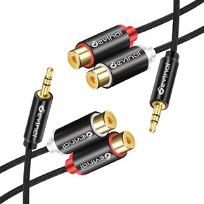 Devinal 3.5mm Female to RCA Stereo Cable, Dual RCA to Female 3.5mm AUX Auxiliary adapter Connector Plug Wire Cord Bi-Directional 12 inch 30cm (2 pack) in Kuwait