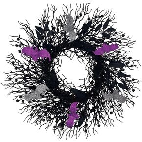 20 Inch Halloween Wreath for Front Door - Black Wreath with Silver Spiders & Maple Leaves, Spooky Gothic Decor for Haunted House, Outdoor Indoor Hanging Decoration in Saudi Arabia
