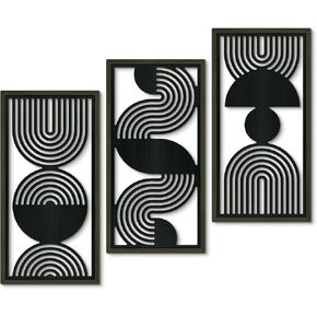 Putuo Decor Modern Minimalist Wall Art Set of 3, Black and Gray MDF Cut-Out Geometric Line Panels, Abstract Vertical Art for Living Room Bedroom Office Wall Decor in Saudi Arabia