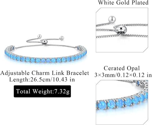 Adjustable Tennis Bracelet 14K White Gold Plated Multicolor Opal Bracelets for Women Slider Bracelet Jewelry Gifts in Kuwait