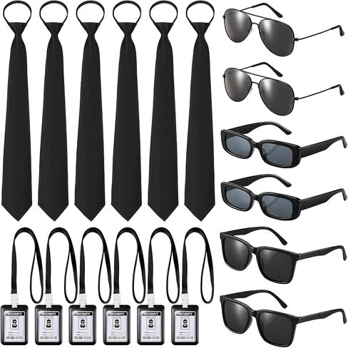 Mepase 18 Pieces Halloween Agent Costume Accessories Include Black Sunglasses, Zipper Ties, ID Badges, Spy Secret Service Security Costume Set for Alien Party Dress up in Saudi Arabia