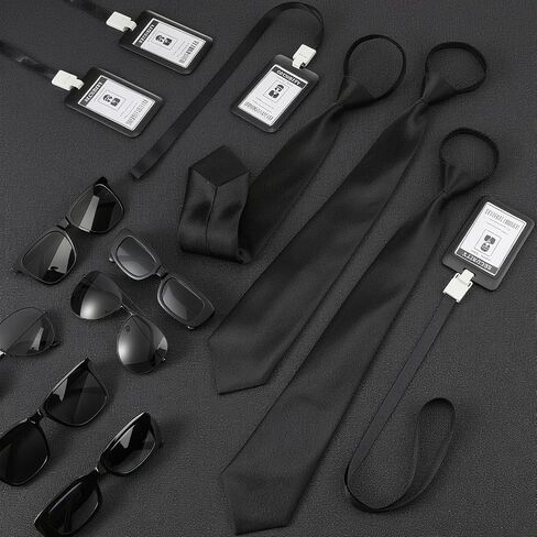 Mepase 18 Pieces Halloween Agent Costume Accessories Include Black Sunglasses, Zipper Ties, ID Badges, Spy Secret Service Security Costume Set for Alien Party Dress up in Saudi Arabia