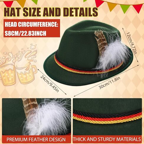 4 Pcs Oktoberfest Costume Set Dark Green German Bavarian Hat with Feather Suspenders Lederhosen Socks Beer Shaped Goggles Outfit for October Festival Costume Men Women Carnival Parties Dress in Saudi Arabia