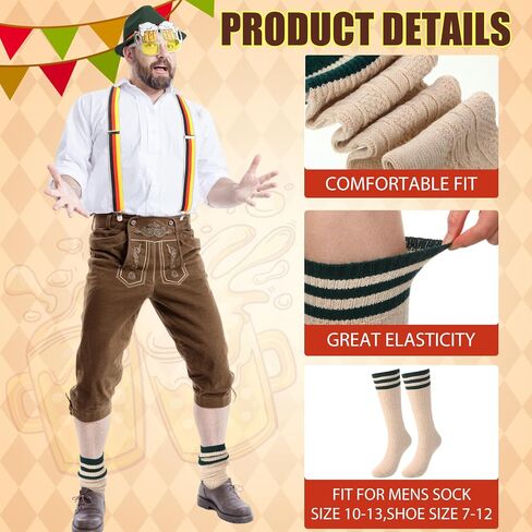 4 Pcs Oktoberfest Costume Set Dark Green German Bavarian Hat with Feather Suspenders Lederhosen Socks Beer Shaped Goggles Outfit for October Festival Costume Men Women Carnival Parties Dress in Saudi Arabia