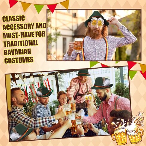 4 Pcs Oktoberfest Costume Set Dark Green German Bavarian Hat with Feather Suspenders Lederhosen Socks Beer Shaped Goggles Outfit for October Festival Costume Men Women Carnival Parties Dress in Saudi Arabia