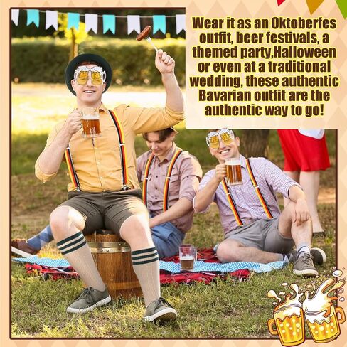 4 Pcs Oktoberfest Costume Set Dark Green German Bavarian Hat with Feather Suspenders Lederhosen Socks Beer Shaped Goggles Outfit for October Festival Costume Men Women Carnival Parties Dress in Saudi Arabia