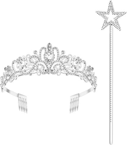 Preboun Pink Witch Costume Accessories for Women, Including Silver Fairy Crystal Tiara Crown Star Magic Wand Witch Fairy Costume Accessories Kit for Halloween Birthday Role-playing Cosplay Party in Saudi Arabia