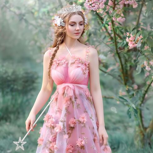 Preboun Pink Witch Costume Accessories for Women, Including Silver Fairy Crystal Tiara Crown Star Magic Wand Witch Fairy Costume Accessories Kit for Halloween Birthday Role-playing Cosplay Party in Saudi Arabia
