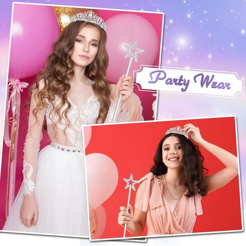 Preboun Pink Witch Costume Accessories for Women, Including Silver Fairy Crystal Tiara Crown Star Magic Wand Witch Fairy Costume Accessories Kit for Halloween Birthday Role-playing Cosplay Party in Saudi Arabia