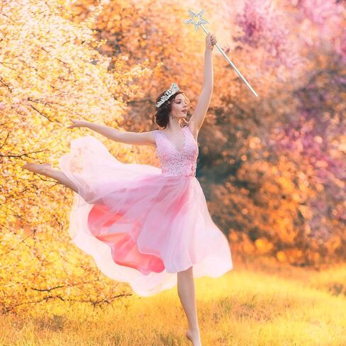Preboun Pink Witch Costume Accessories for Women, Including Silver Fairy Crystal Tiara Crown Star Magic Wand Witch Fairy Costume Accessories Kit for Halloween Birthday Role-playing Cosplay Party in Saudi Arabia