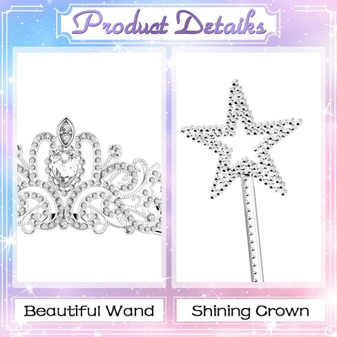 Preboun Pink Witch Costume Accessories for Women, Including Silver Fairy Crystal Tiara Crown Star Magic Wand Witch Fairy Costume Accessories Kit for Halloween Birthday Role-playing Cosplay Party in Saudi Arabia
