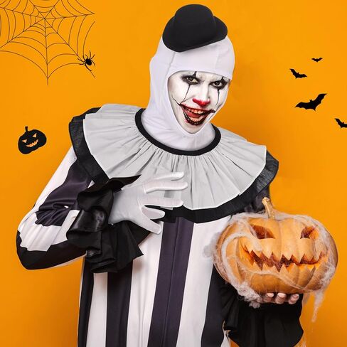 Yahenda 4 Pcs Halloween White Clown Costume Men Horror Clown Costume Accessories Include Open Face Mask Mini Top Hat Collar and Gloves for Adults Cosplay Party in Saudi Arabia