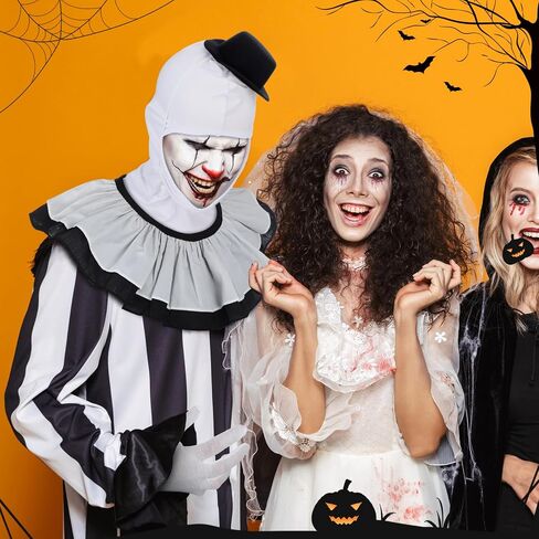 Yahenda 4 Pcs Halloween White Clown Costume Men Horror Clown Costume Accessories Include Open Face Mask Mini Top Hat Collar and Gloves for Adults Cosplay Party in Saudi Arabia