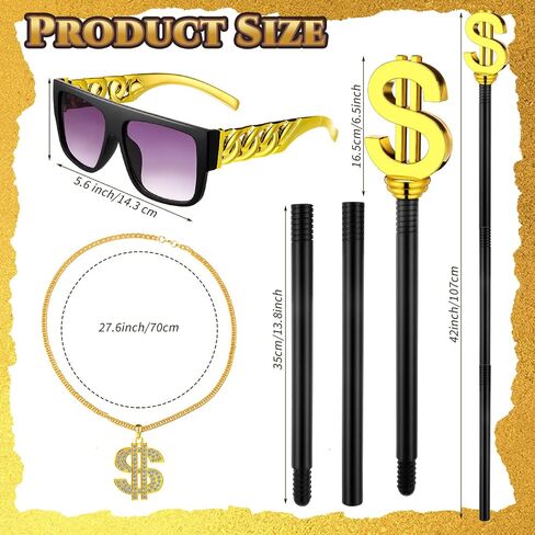 4 PCS PIMP COSTUME COSTORIES تشمل الدولار الصولجان هالوين لباس الحفلات PIMP CANE قلادة قلادة رجع in Saudi Arabia