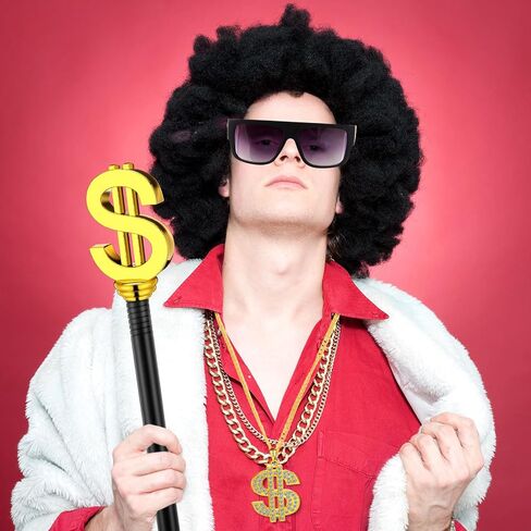 4 PCS PIMP COSTUME COSTORIES تشمل الدولار الصولجان هالوين لباس الحفلات PIMP CANE قلادة قلادة رجع in Saudi Arabia