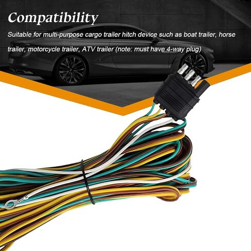 HZEL 22Ft 4 Pin 5 Wire Trailer Wiring Harness, 4 Way Flat Towed Vehicle Light Wire Extension Connector Kit with 18 Gauge Ground, Universal Towing Harness Connecting Accessories (StyleA) in Saudi Arabia