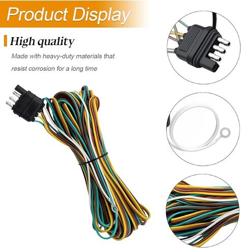 HZEL 22Ft 4 Pin 5 Wire Trailer Wiring Harness, 4 Way Flat Towed Vehicle Light Wire Extension Connector Kit with 18 Gauge Ground, Universal Towing Harness Connecting Accessories (StyleA) in Saudi Arabia