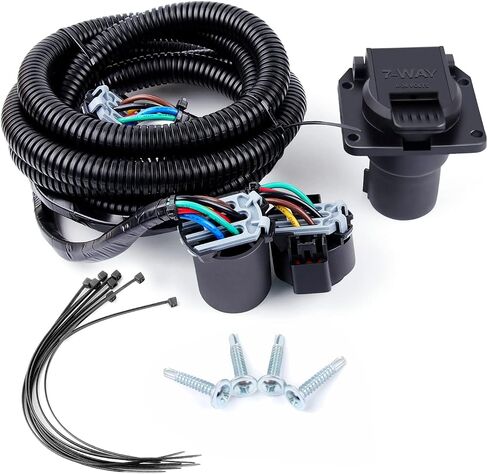 Zhushan 7-Way Blade & 4-Pin Flat Plud Slup مع قوس ، متوافق مع Ford F-150 F-250 ، RAM ، Chevy ، GMC ، Truck SUV RV Tow Wiring Harness (2009-2023) in Kuwait