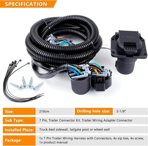 Zhushan 7-Way Blade & 4-Pin Flat Plud Slup مع قوس ، متوافق مع Ford F-150 F-250 ، RAM ، Chevy ، GMC ، Truck SUV RV Tow Wiring Harness (2009-2023) in Kuwait