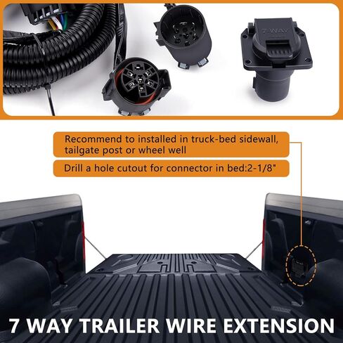Zhushan 7-Way Blade & 4-Pin Flat Plud Slup مع قوس ، متوافق مع Ford F-150 F-250 ، RAM ، Chevy ، GMC ، Truck SUV RV Tow Wiring Harness (2009-2023) in Kuwait