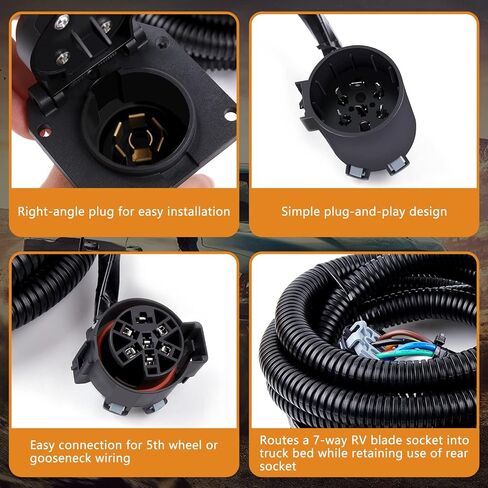 Zhushan 7-Way Blade & 4-Pin Flat Plud Slup مع قوس ، متوافق مع Ford F-150 F-250 ، RAM ، Chevy ، GMC ، Truck SUV RV Tow Wiring Harness (2009-2023) in Kuwait