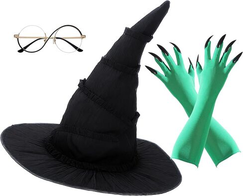 Witch Costume Accessories, Witch Hat & Wig & Glasses & Gloves, Dress Up for Women Fan Role-playing Party in Saudi Arabia