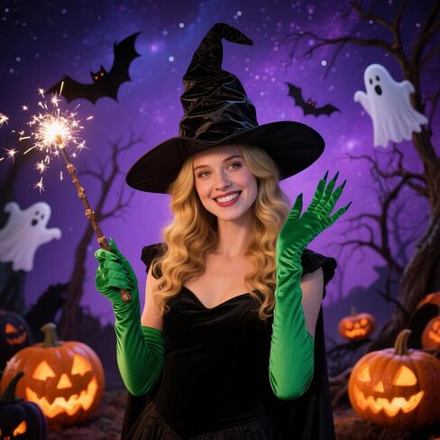 Witch Costume Accessories, Witch Hat & Wig & Glasses & Gloves, Dress Up for Women Fan Role-playing Party in Saudi Arabia