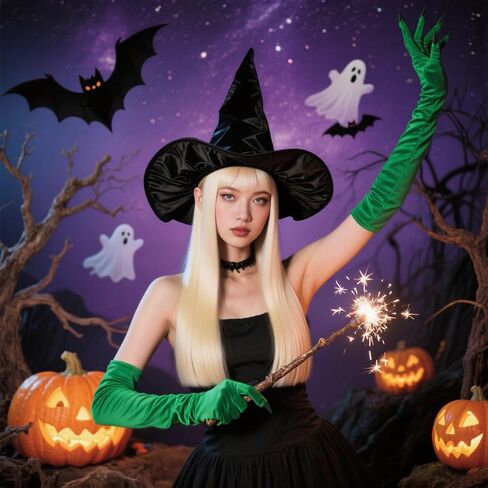 Witch Costume Accessories, Witch Hat & Wig & Glasses & Gloves, Dress Up for Women Fan Role-playing Party in Saudi Arabia